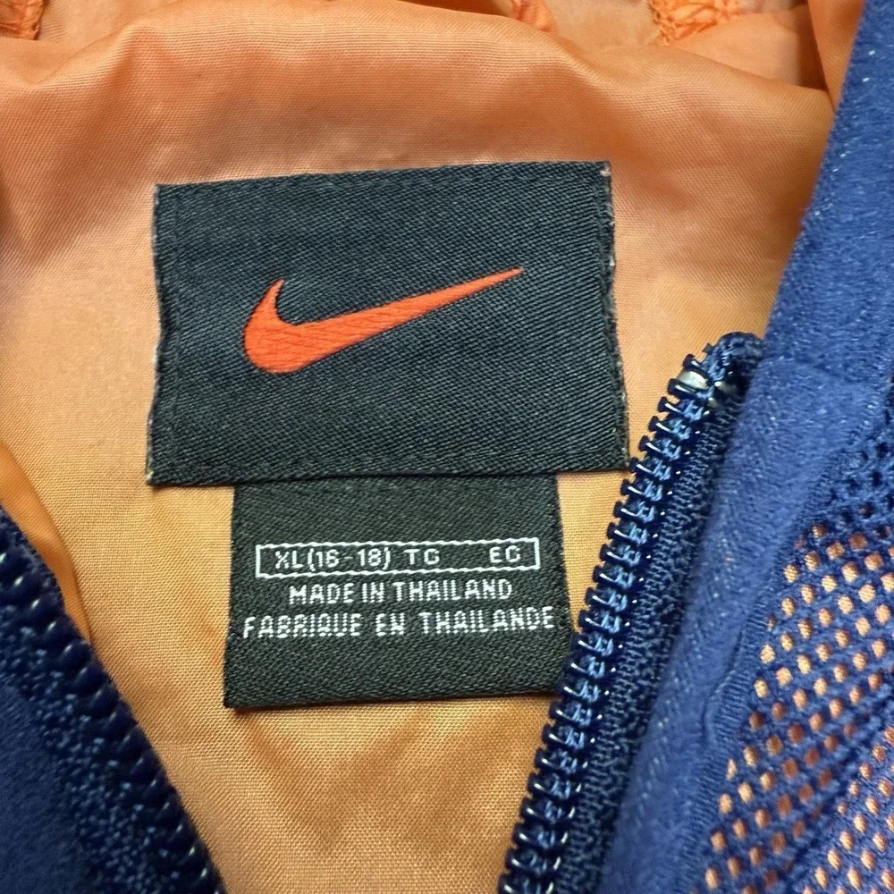Vtg Nike Windbreaker Jacket Kids XL 16 Purple Orange Mesh Hooded Full Zip Swoosh